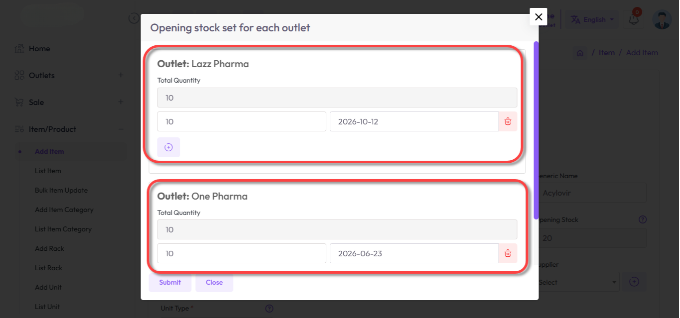 Medicine Shop Opening Stock